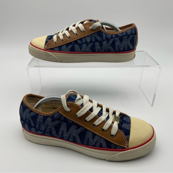 Michael Kors Women Size 7.5 Shoes Blue Fabric Low Sneakers Tennis Lace Up Casual - Picture 2 of 9